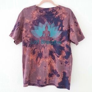 Just Breathe Buddha Lotus Flower Mindfulness Yoga Custom Dyed Tee